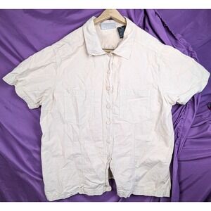 VTG Erika Camp Shirt 100% Cotton 2X Khaki Pockets Button Up Short Sleeve